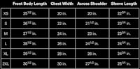 the size chart for a men's t - shirt