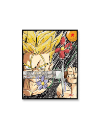 a drawing of a dragon ball character holding a sword