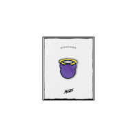 a purple pin with a purple flower on it